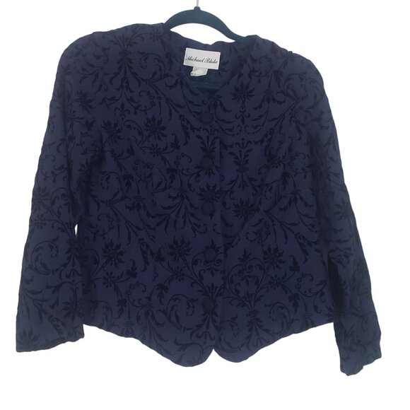 Vintage Womens Navy Blue Paisley Blazer Jacket Size 10 Business Chic Preppy‎ - Picture 1 of 7